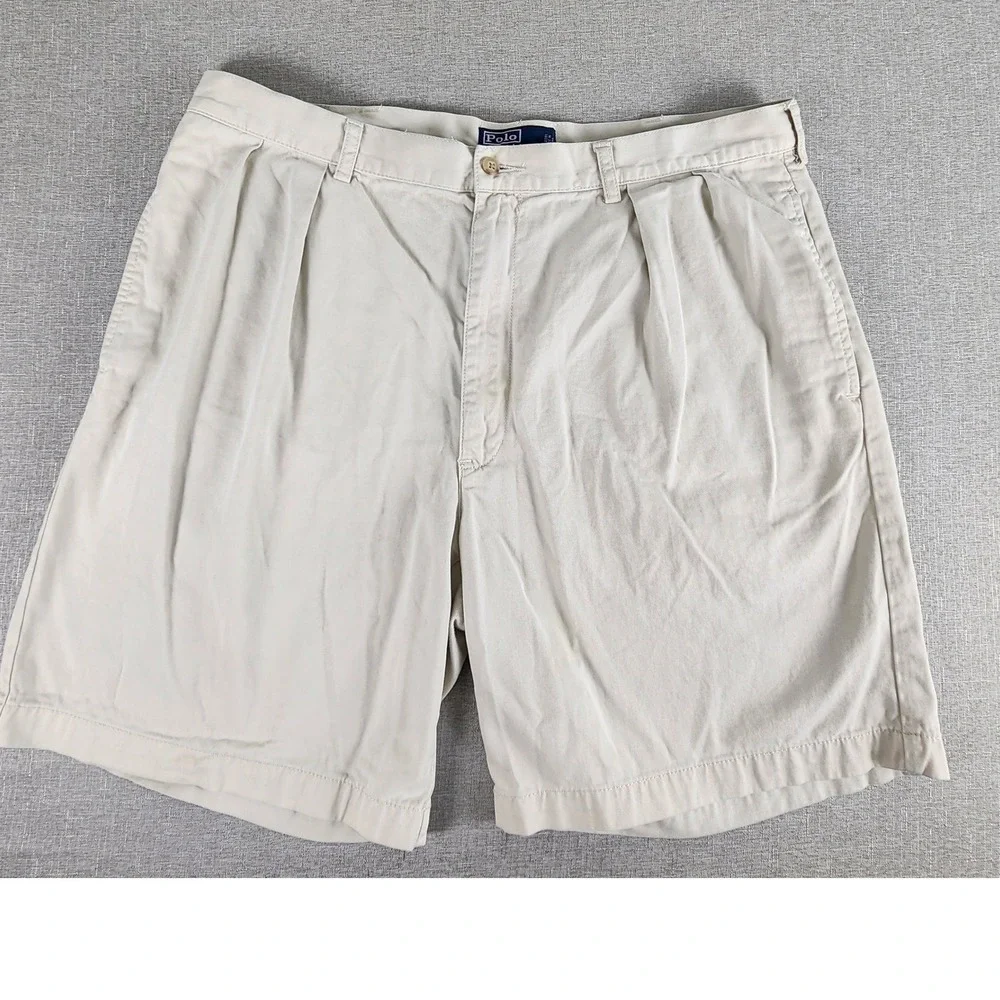 Polo Ralph Lauren Tyler Short Mens 40 Khaki Tan Pleated Chino Cotton Shorts